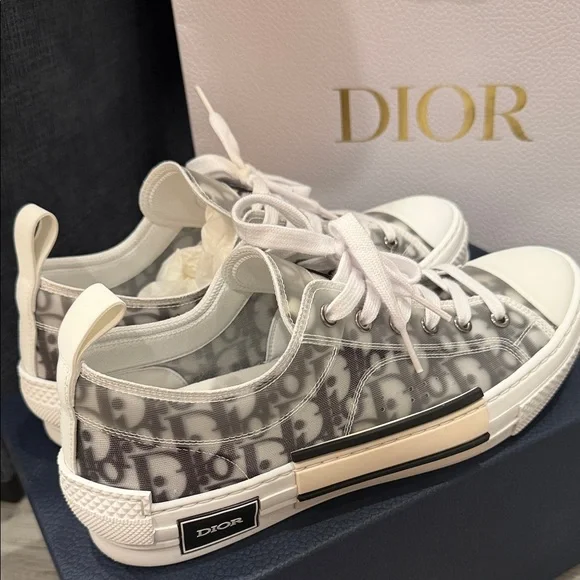Dior Monogram Gray and White Low-Top Sneakers - Picture 3 of 4